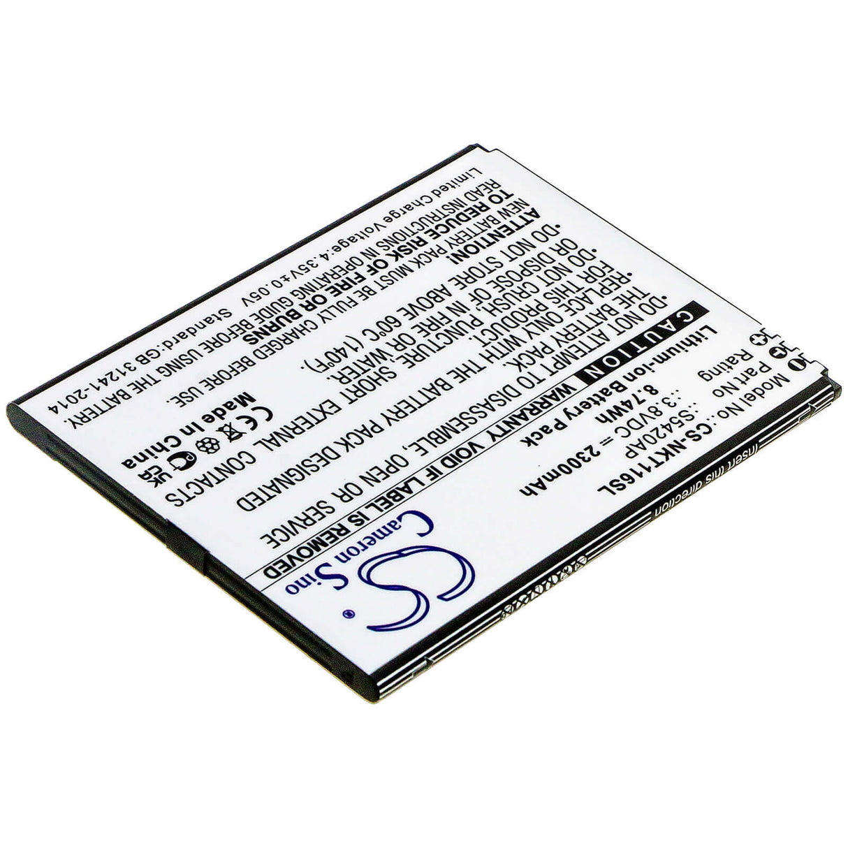 3.8V, Li-ion, 2300mAh, SmartPhone battery fits Nokia, S5420ap, C1 2019, Ta-1165, 8.74Wh Mobile, SmartPhone Cameron Sino Technology Limited (Smartphone)