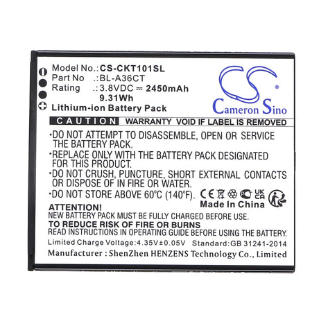 3.8V, Li-ion, 2450mAh, SmartPhone battery fits Cricket, Bl-a36ct, Debut Smart, Sl101ae, 9.31Wh Mobile, SmartPhone Cameron Sino Technology Limited (Smartphone)
