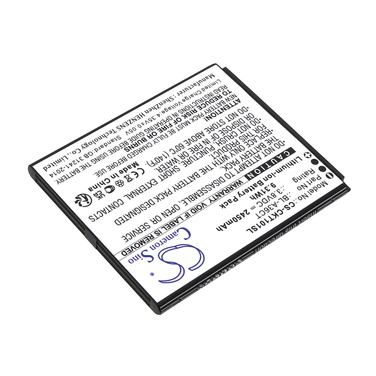 3.8V, Li-ion, 2450mAh, SmartPhone battery fits Cricket, Bl-a36ct, Debut Smart, Sl101ae, 9.31Wh Mobile, SmartPhone Cameron Sino Technology Limited (Smartphone)