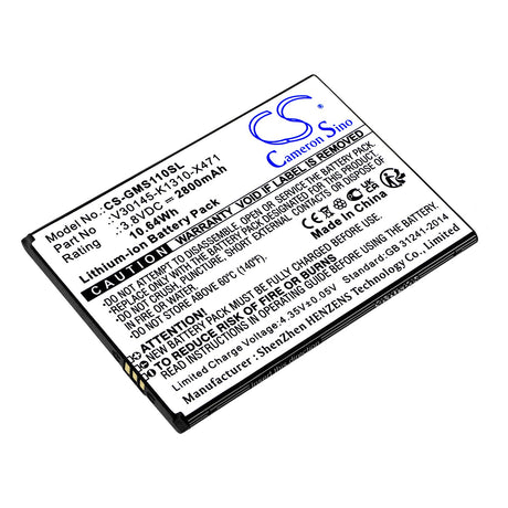 3.8V, Li-ion, 2800mAh, SmartPhone battery fits Gigaset, V30145-k1310-x471, Gs110, 10.64Wh Mobile, SmartPhone Cameron Sino Technology Limited