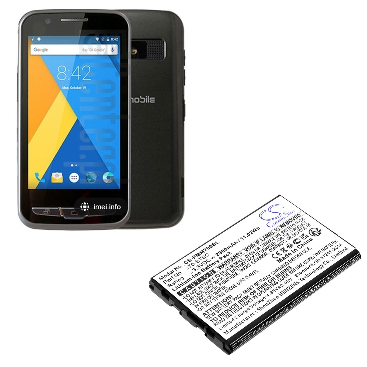 3.8V, Li-ion, 2900mAh, Barcode Scanner battery fits Point Mobile, Pm70, 11.02Wh Barcode Scanner Cameron Sino Technology Limited