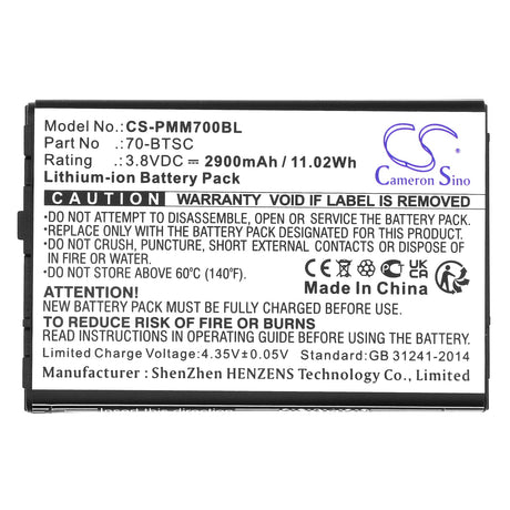 3.8V, Li-ion, 2900mAh, Barcode Scanner battery fits Point Mobile, Pm70, 11.02Wh Barcode Scanner Cameron Sino Technology Limited