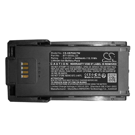 3.8V, Li-ion, 3450mAh, Two-Way Radio battery fits Td Tech, Bty3500li20, Ep631, Ep682, 13.11Wh Two-Way Radio Cameron Sino Technology Limited