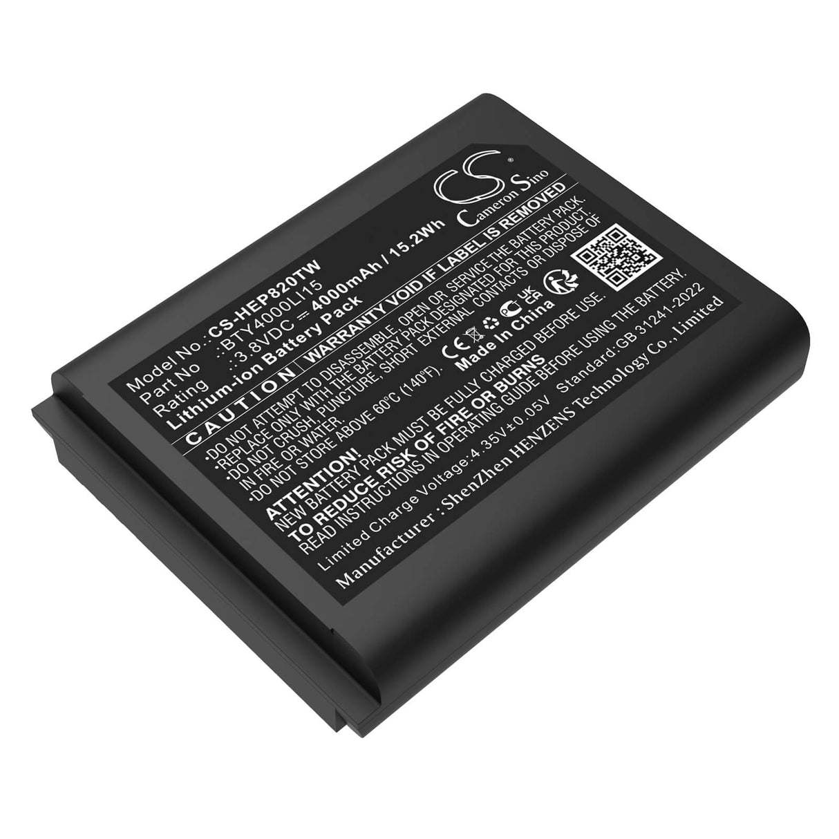 3.8V, Li-ion, 4000mAh, Two-Way Radio battery fits Td Tech, Bty4000li15, Ep820, 15.2Wh Two-Way Radio Cameron Sino Technology Limited