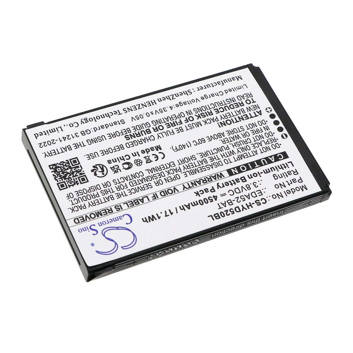 3.8V, Li-ion, 4500mAh, Barcode Scanner battery fits Honeywell, Scanpal Eda52, 17.1Wh Barcode Scanner Cameron Sino Technology Limited