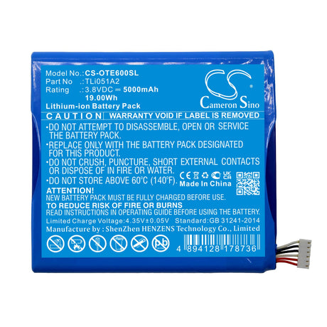 3.8V, Li-ion, 5000mAh, Hotspot battery fits Alcatel, Tli051a2, Ee60, Ee60 4g, 19.00Wh Hotspot Cameron Sino Technology Limited