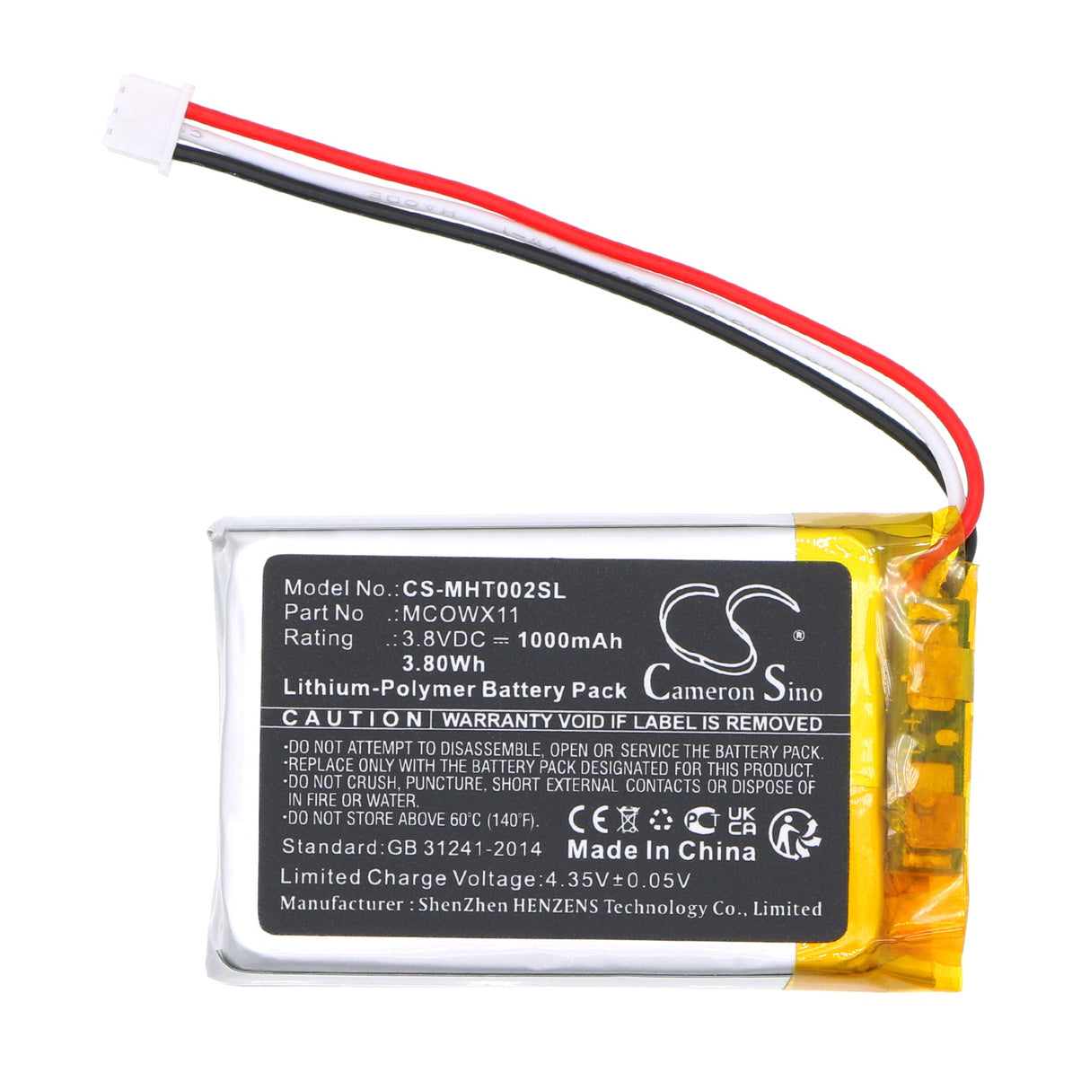3.8v, Li-polymer, 1000mah, Headset Battery Fits Microsoft Tll-00002, 3.80wh Wireless Headset Cameron Sino Technology Limited   