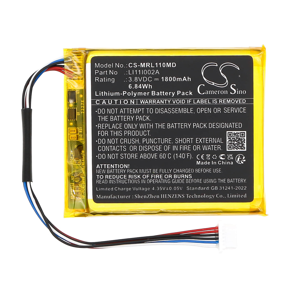 3.8V, Li-Polymer, 1800mAh, Medical battery fits Mindray, Li11i002a, 6.84Wh Medical Cameron Sino Technology Limited (Medical)