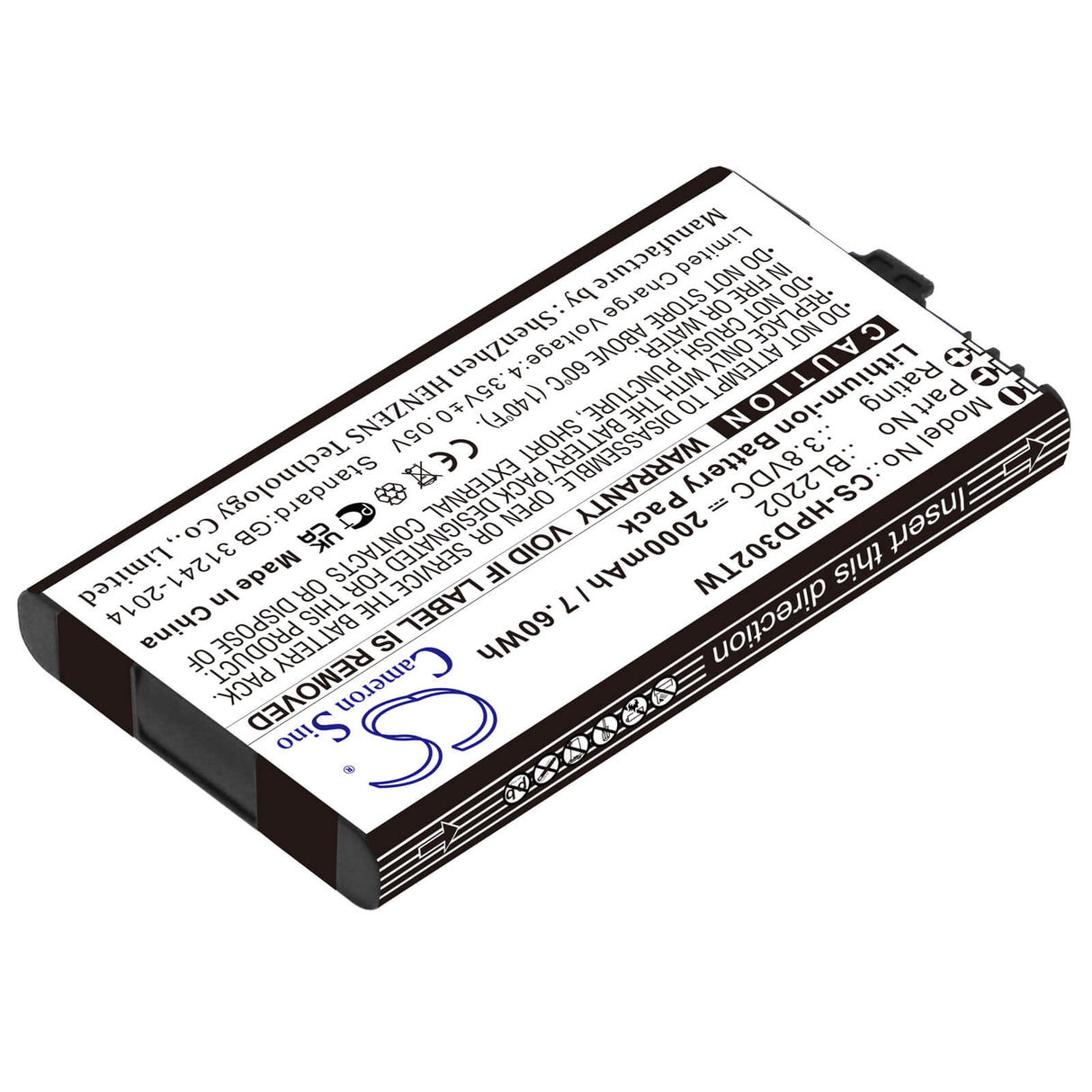 3.8V, Li-ion, 2000mAh, Two-Way Radio battery fits Hytera, Bl2202, Bd300, Bd302, 7.6Wh Two-Way Radio Cameron Sino Technology Limited