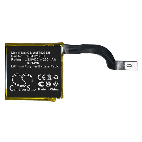 3.85V, Li-Polymer, 190mAh, Smartwatch battery fits Amazfit, Pl412120h, Gtr 42mm, 0.73Wh Smartwatch Cameron Sino Technology Limited