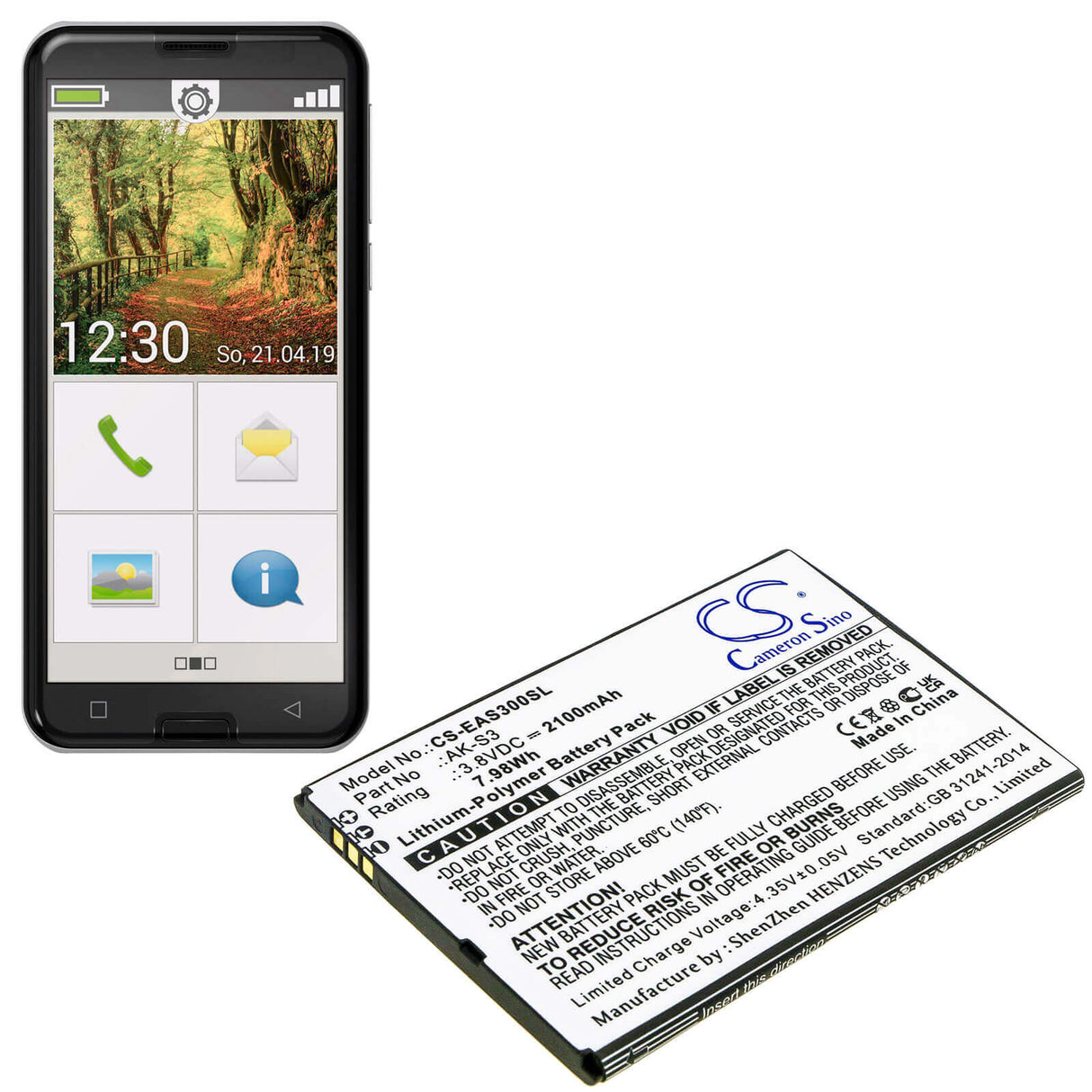 3.8V, Li-Polymer, 2100mAh, SmartPhone battery fits Emporia, Ak-s3, Smart 3, 7.98Wh Mobile, SmartPhone Cameron Sino Technology Limited (Smartphone)