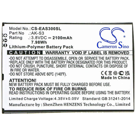 3.8V, Li-Polymer, 2100mAh, SmartPhone battery fits Emporia, Ak-s3, Smart 3, 7.98Wh Mobile, SmartPhone Cameron Sino Technology Limited (Smartphone)
