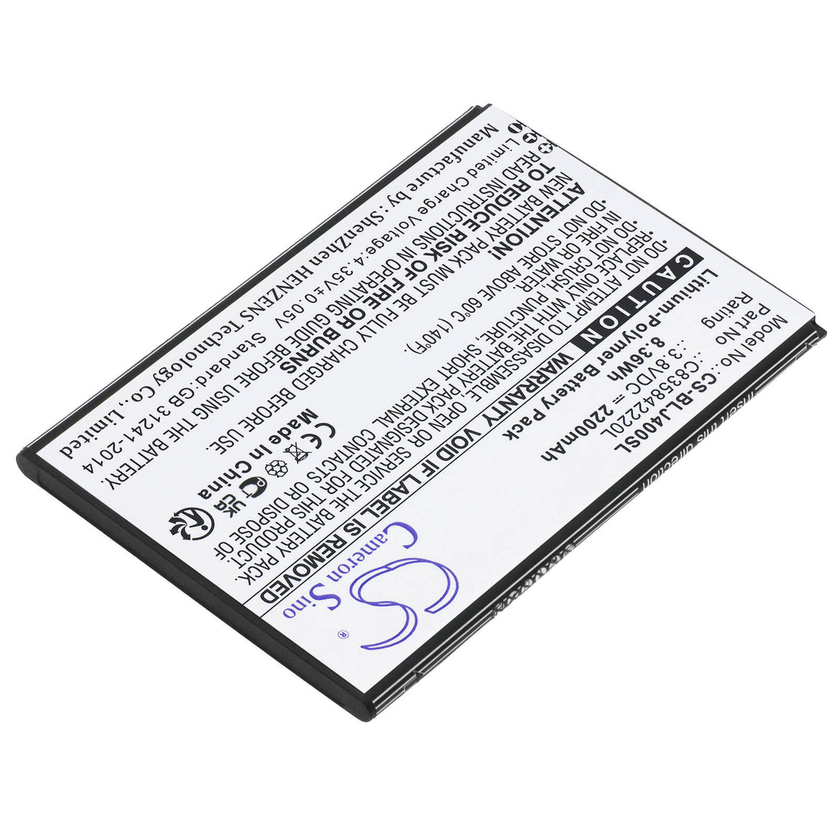 3.8V, Li-Polymer, 2200mAh, SmartPhone battery fits Blu, C835842220l, J170, J170eq, 8.36Wh Mobile, SmartPhone Cameron Sino Technology Limited (Smartphone)