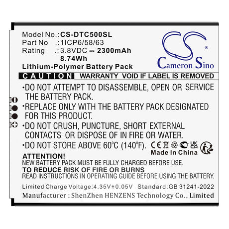 3.8V, Li-Polymer, 2300mAh, Portable Printer battery fits Datecs, Bluecase 50, Bluepad 5500 Plus, 8.74Wh Portable Printer Cameron Sino Technology Limited