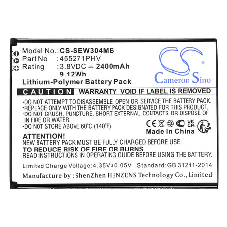 3.8v, Li-polymère, 2400mah, Batterie pour Babyphone compatible avec Samsung, Moniteur pour bébé Bright View, Brightview, 9.12wh BabyPhone Cameron Sino Technology Limited   