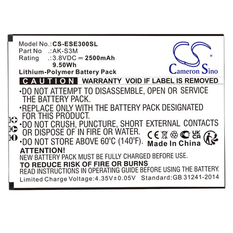 3.8V, Li-Polymer, 2500mAh, SmartPhone battery fits Emporia, Ak-s3m, Se, Supereasy, 9.5Wh Mobile, SmartPhone Cameron Sino Technology Limited (Smartphone)