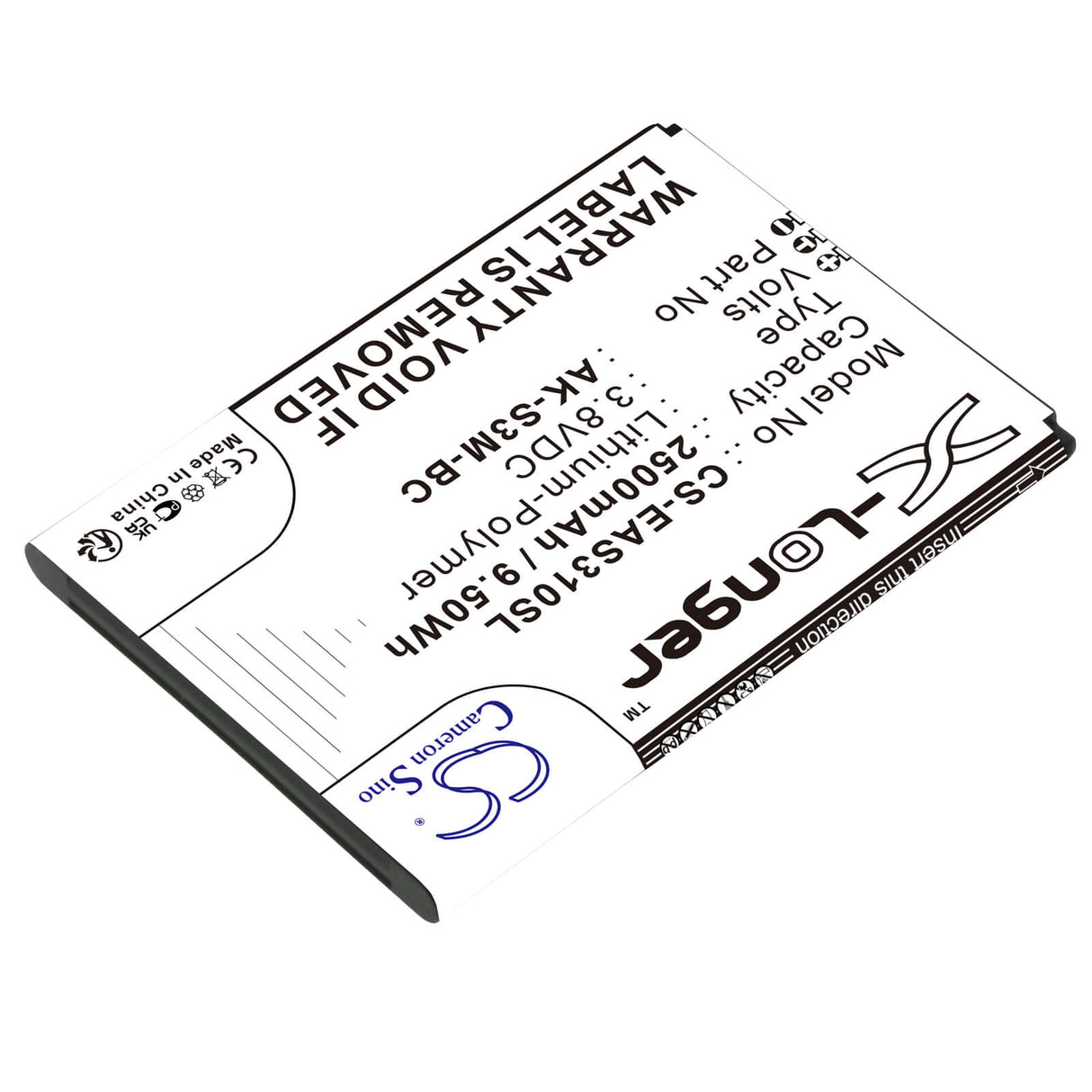 3.8V, Li-Polymer, 2500mAh, SmartPhone battery fits Emporia, Ak-s3m-bc, Smart 3 Mini, Smart 4, 9.5Wh Mobile, SmartPhone Cameron Sino Technology Limited (Smartphone)