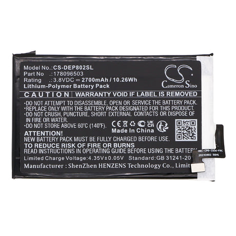 3.8V, Li-Polymer, 2700mAh, batterie de smartphone compatible avec Doro, 178096503, 8020x, 8020x Lte, 10.26Wh Mobile, Smartphone Cameron Sino Technology Limited (Smartphone)