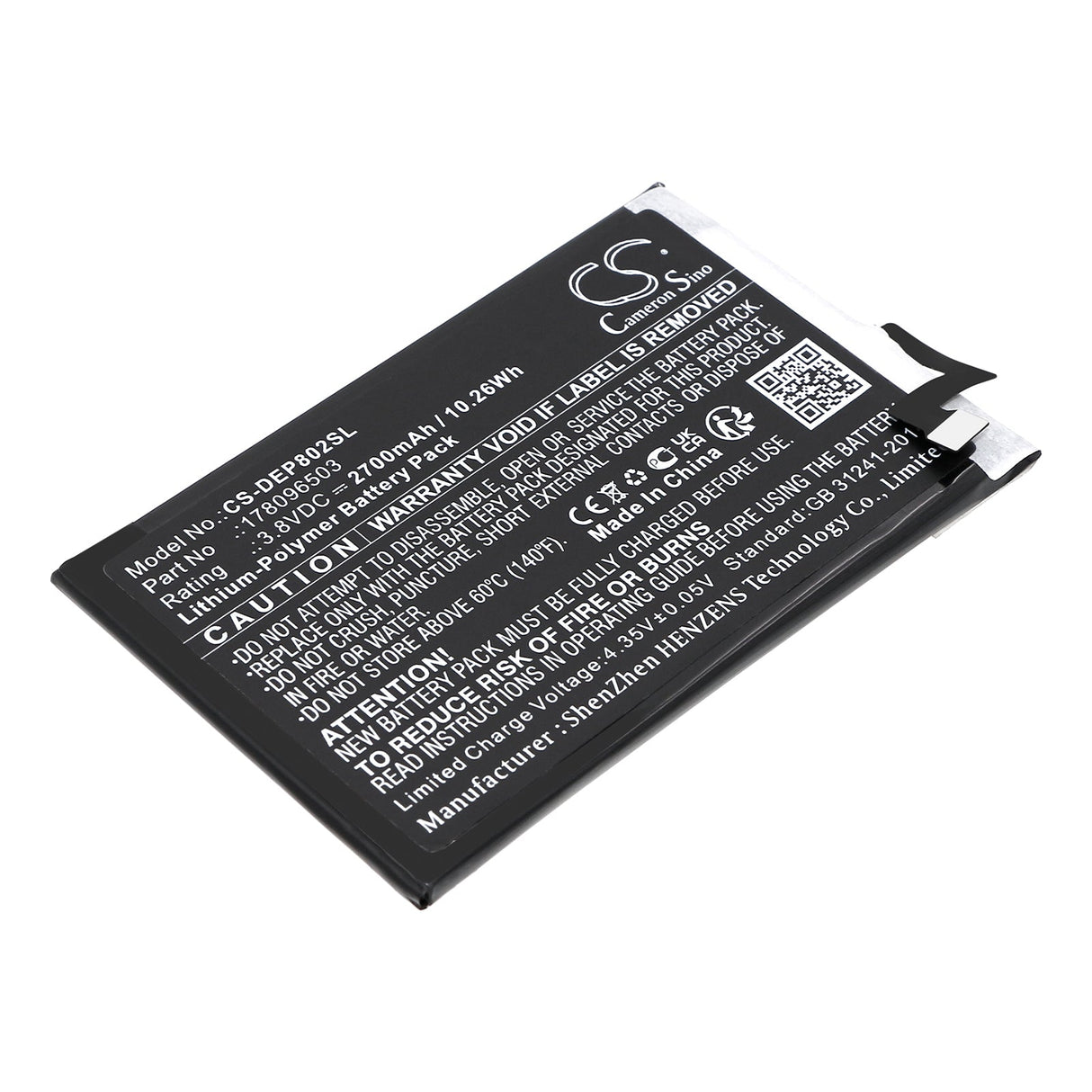 3.8V, Li-Polymer, 2700mAh, SmartPhone battery fits Doro, 178096503, 8020x, 8020x Lte, 10.26Wh Mobile, SmartPhone Cameron Sino Technology Limited (Smartphone)