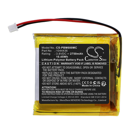 3.8V, Li-Polymer, 2750mAh, Body Camera battery fits Pyle, 1044436, Ppbcm6, 10.45Wh Body Camera Cameron Sino Technology Limited