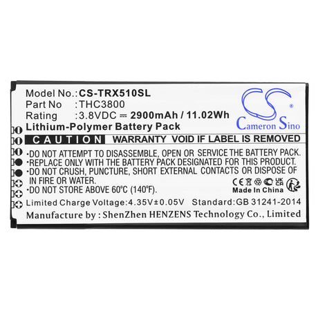 3.8V, Li-Polymer, 2900mAh, Satellite Phone battery fits Thuraya, Thc3800, X5-touch, 11.02Wh Satellite Phone Cameron Sino Technology Limited