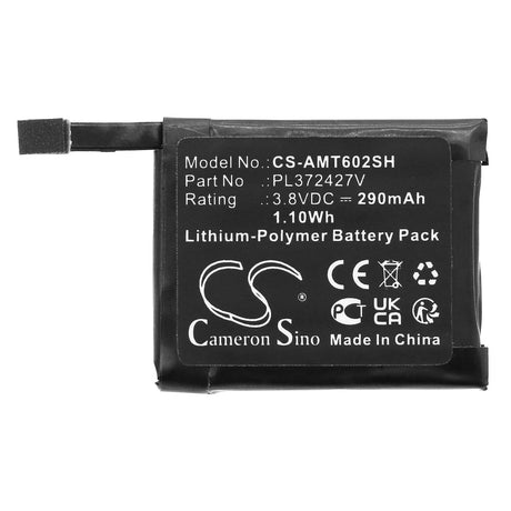 3.8V, Li-Polymer, 290mAh, Smartwatch battery fits Amazfit, Pl372427u, A1602, A1612, 1.10Wh Smartwatch Cameron Sino Technology Limited