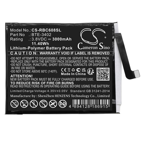 3.8V, Li-Polymer, 3000mAh, SmartPhone battery fits Orbic, Bte-3402, Joy, Orb608lbvzpp, 11.4Wh Mobile, SmartPhone Cameron Sino Technology Limited (Smartphone)