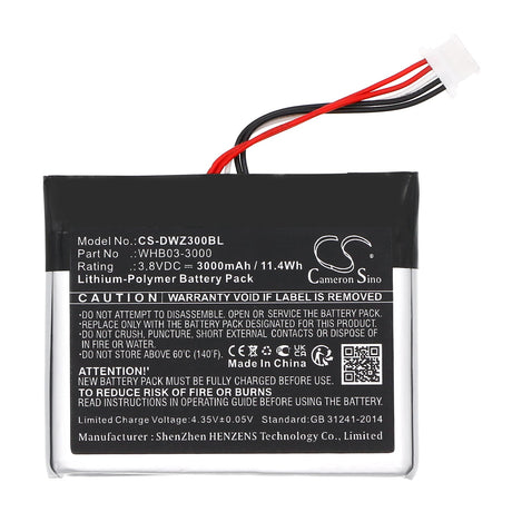 3.8V, Li-Polymer, 3000mAh, Payment Terminal battery fits Dejavoo, Whb03-3000, Q3, Wizarpos Q3, 11.4Wh Payment Terminal Cameron Sino Technology Limited