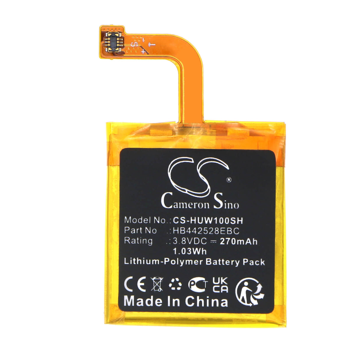 3.8V, Li-Polymer, 300mAh Smartwatch Battery fits Huawei, Watch 1, 1.14Wh Smartwatch Cameron Sino Technology Limited