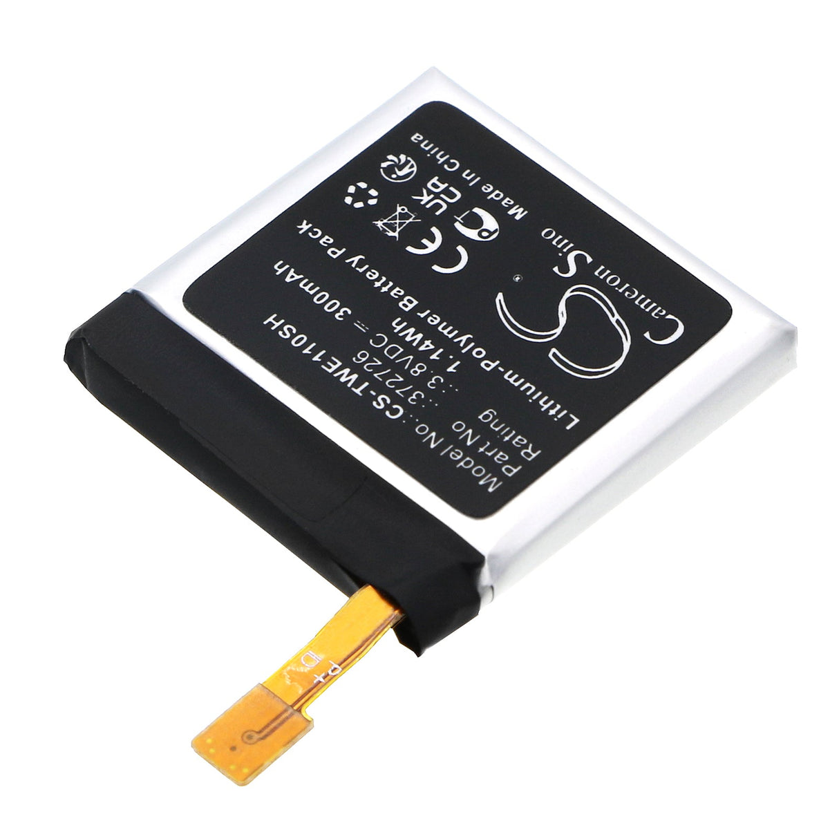 3.8V, Li-Polymer, 300mAh, Smartwatch battery fits Ticwatch, 1 46mm, We11098, 1.14Wh Smartwatch Cameron Sino Technology Limited
