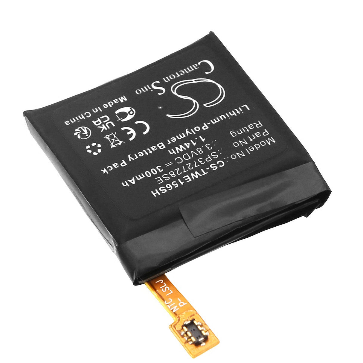 3.8V, Li-Polymer, 300mAh, Smartwatch battery fits Ticwatch, 2, 2e, 1.14Wh Smartwatch Cameron Sino Technology Limited