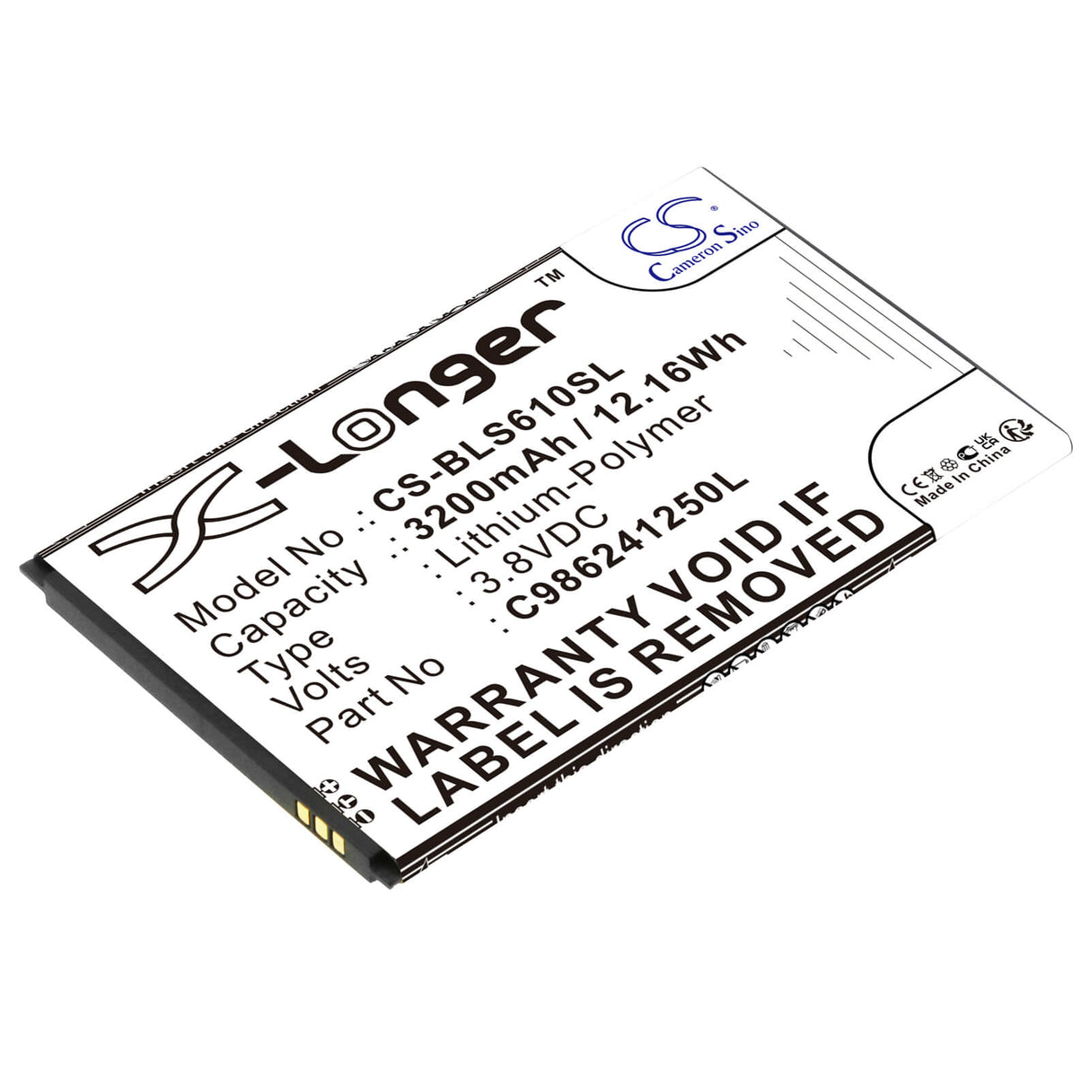 3.8V, Li-Polymer, 3200mAh, SmartPhone battery fits Blu, C986241250l, A190p, Advance A6, 12.16Wh Mobile, SmartPhone Cameron Sino Technology Limited (Smartphone)