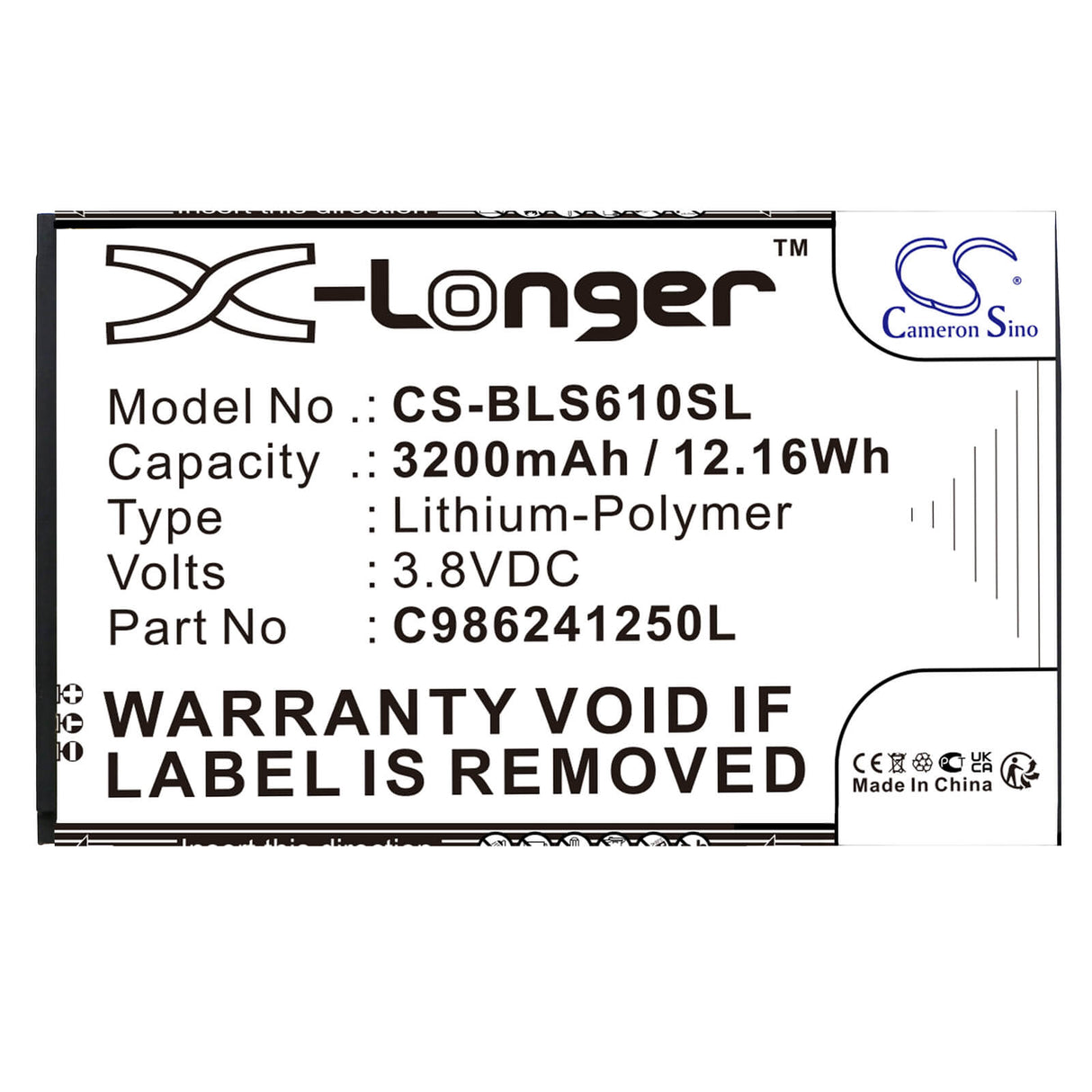 3.8V, Li-Polymer, 3200mAh, SmartPhone battery fits Blu, C986241250l, A190p, Advance A6, 12.16Wh Mobile, SmartPhone Cameron Sino Technology Limited (Smartphone)