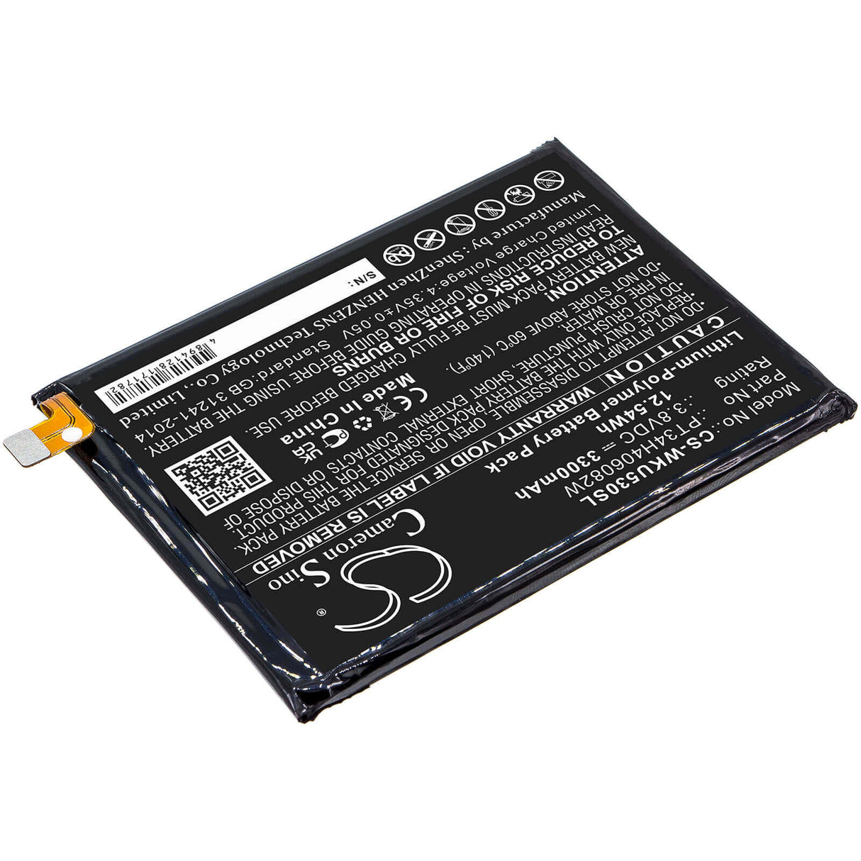 3.8V, Li-Polymer, 3300mAh, SmartPhone battery fits Wiko, Pt34h406082w, Ride 3, 12.54Wh Mobile, SmartPhone Cameron Sino Technology Limited (Smartphone)