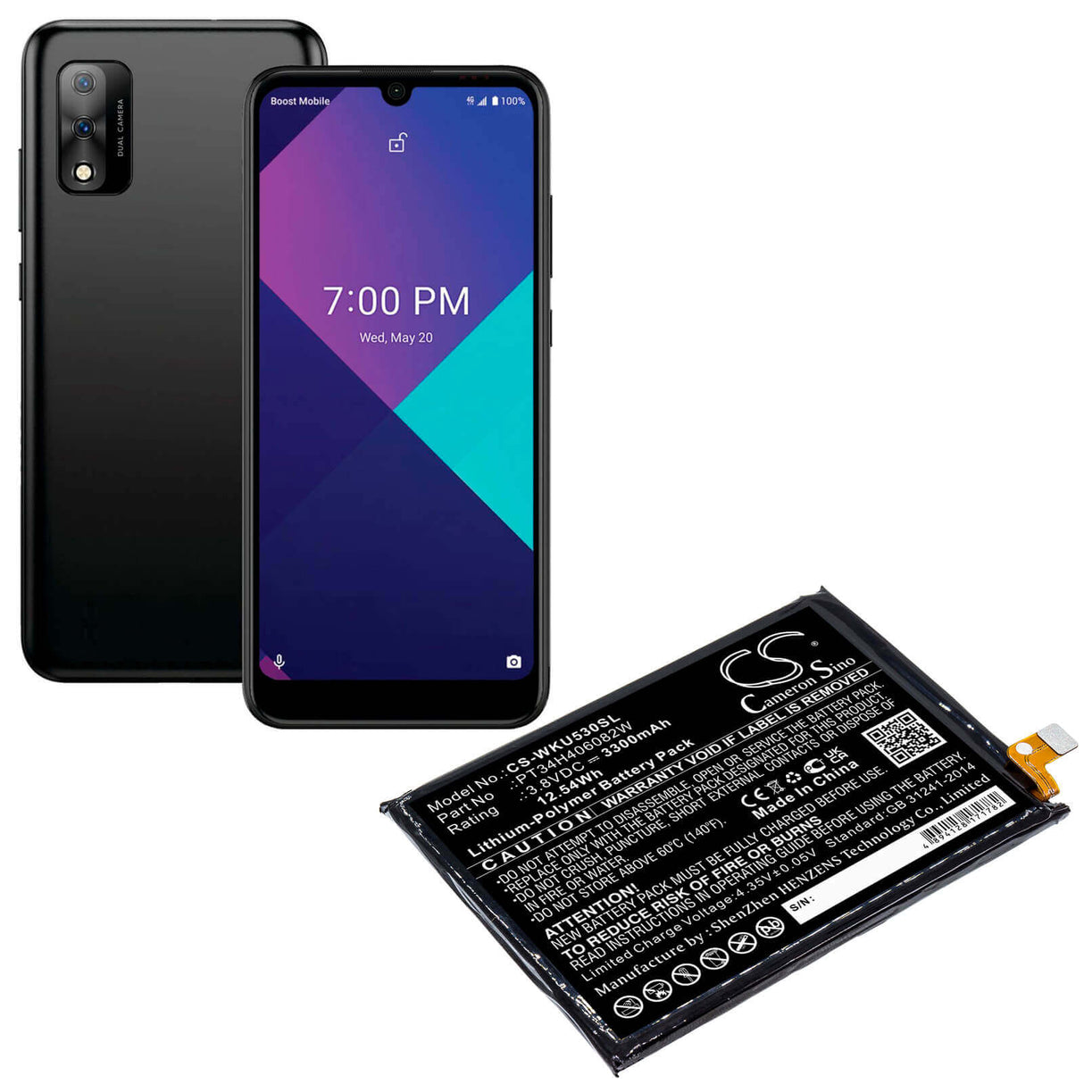 3.8V, Li-Polymer, 3300mAh, SmartPhone battery fits Wiko, Pt34h406082w, Ride 3, 12.54Wh Mobile, SmartPhone Cameron Sino Technology Limited (Smartphone)