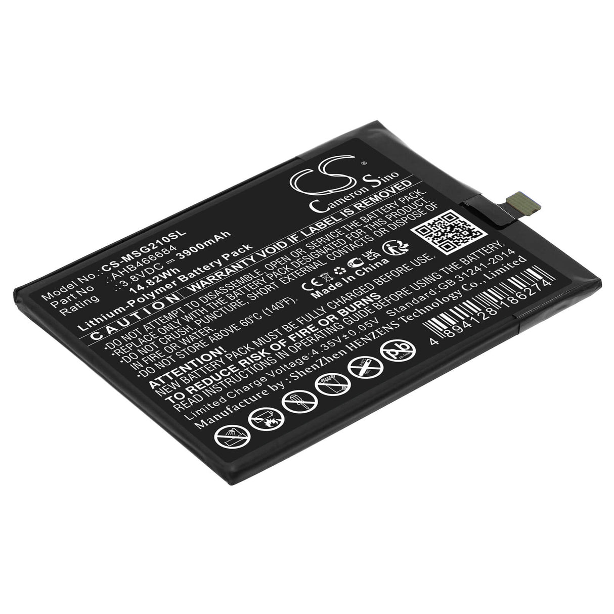 3,8V, Li-Polymer, 3900mAh, batterie de smartphone compatible avec Meder, Ahb466684, Smartguide 2, Smartguide 210-464, 14,82Wh Mobile, Smartphone Cameron Sino Technology Limited (Smartphone)