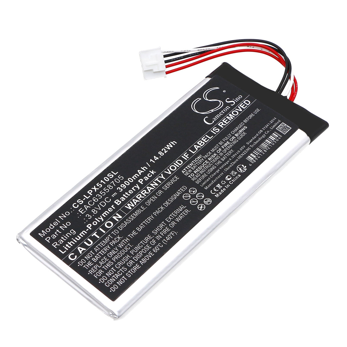 3.8V, Li-Polymer, 3900mAh, Speaker battery fits Lg, Xboom Go Dxg5q, Xg5qbk, 14.82Wh Speaker Cameron Sino Technology Limited