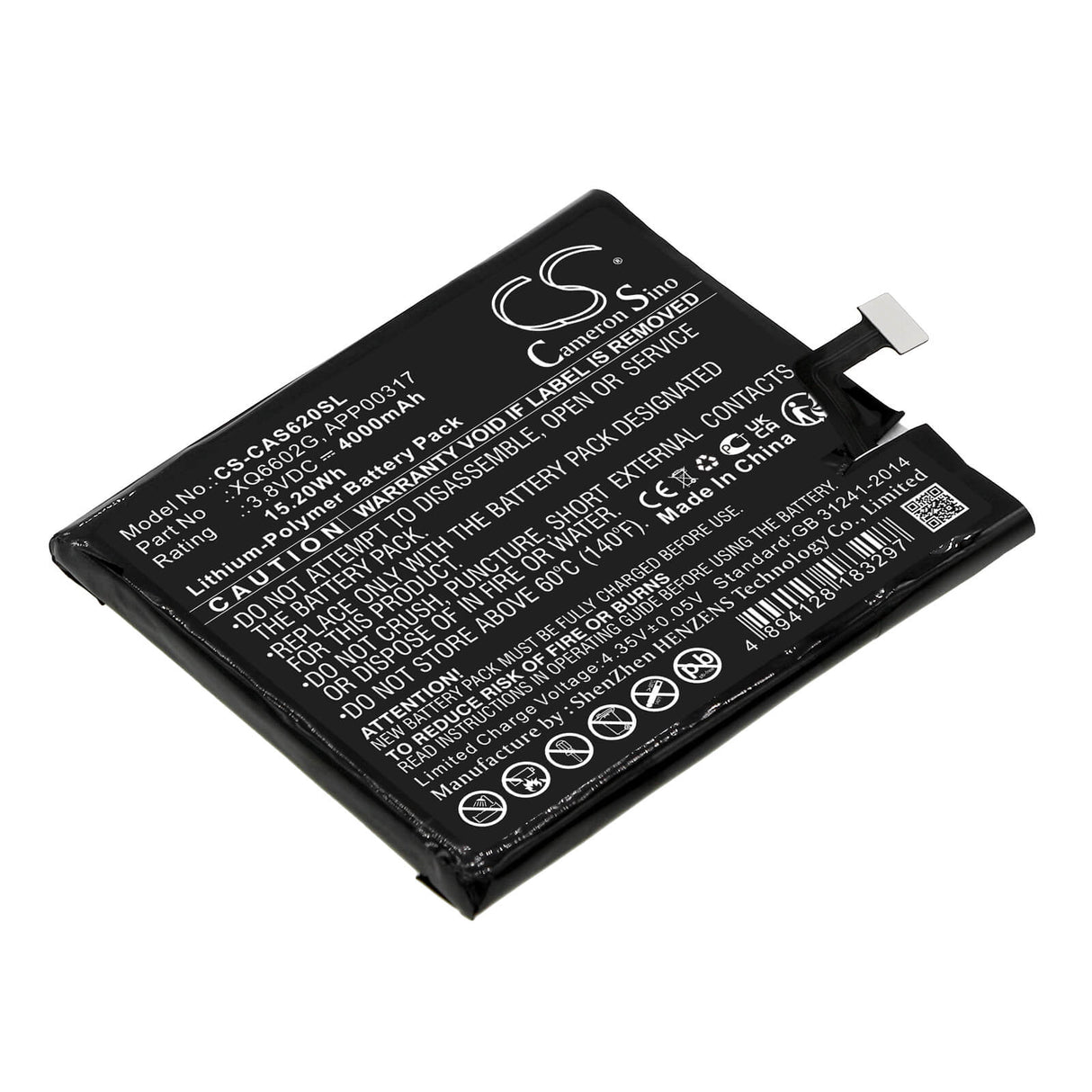 3.8V, Li-Polymer, 4000mAh, SmartPhone battery fits Cat, Caterpillar, Xq6602g, S62, 15.2Wh Mobile, SmartPhone Cameron Sino Technology Limited (Smartphone)