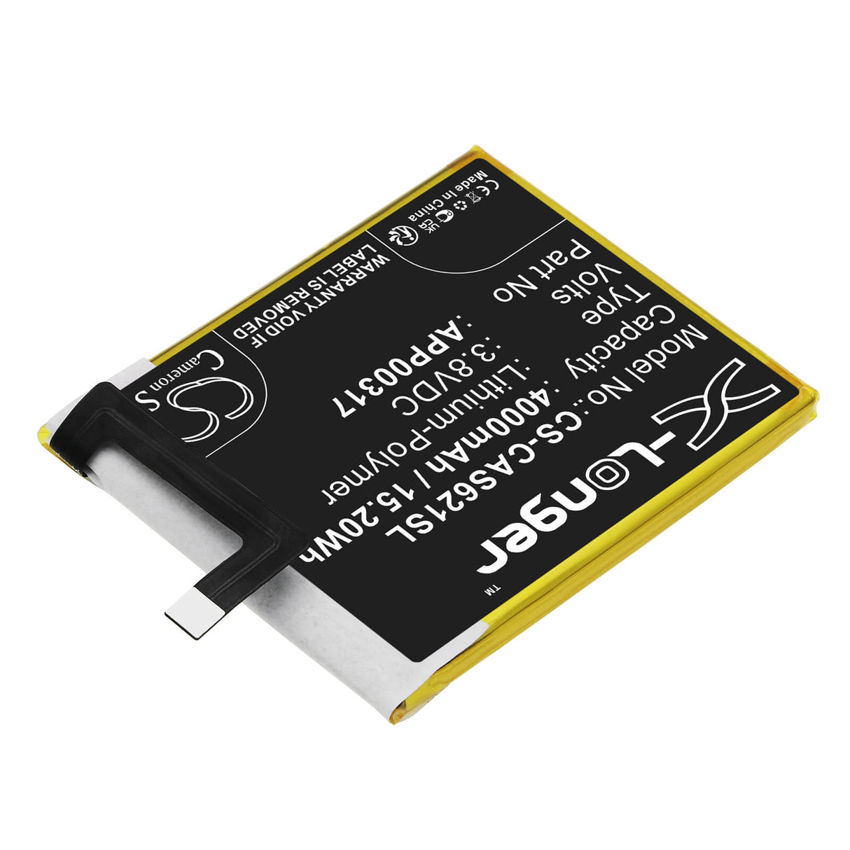 3.8v, Li-polymer, 4000mah, Smartphone battery Fits Caterpillar, S62 Pro, 15.20wh Mobile, SmartPhone Cameron Sino Technology Limited (Smartphone)