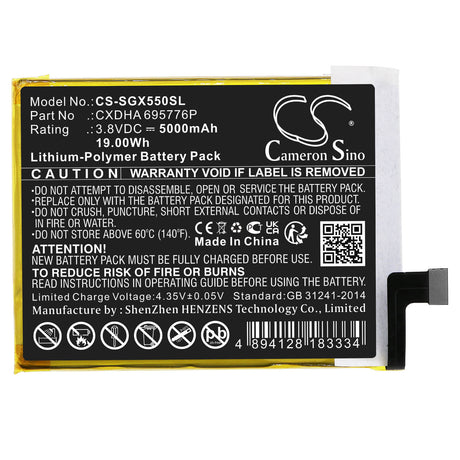 3.8V, Li-Polymer, 5000mAh, GPS battery fits Skygolf, Cxdha 695776p, Skycaddie Sx550, 19Wh GPS, Navigator Cameron Sino Technology Limited