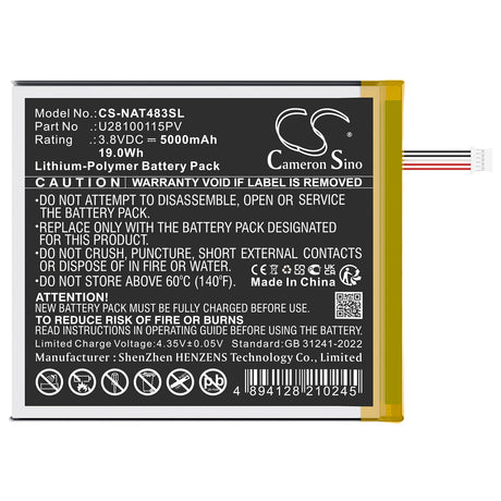 3.8V, Li-Polymer, 5000mAh, Tablet battery fits Onn, 100071483, Surf 8" 3rd, 19.0Wh Tablet Cameron Sino Technology Limited