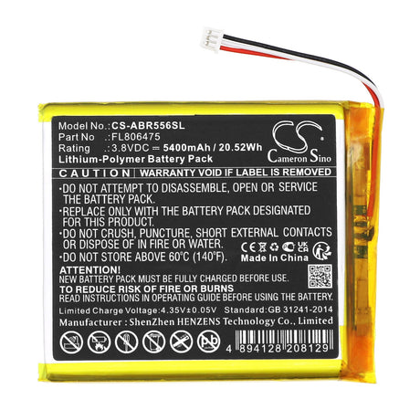 3.8V, Li-Polymer, 5400mAh, batterie de console de jeu compatible avec Anbernic, Fl806475, Rg556, 20.52Wh Console de jeu Cameron Sino Technology Limited