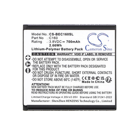 3,8V, Li-Polymère, 700mAh, Batterie pour mobile, smartphone adaptée à Bea-fon, C160, C160, C160 Schwarz, 2,66Wh Mobile, Smartphone Cameron Sino Technology Limited (Smartphone)