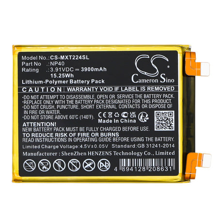 3.91V, Li-Polymer, 3900mAh, SmartPhone battery fits Motorola, Np40, Edge 30 Neo, Xt2245, 15.25Wh Mobile, SmartPhone Cameron Sino Technology Limited (Smartphone)