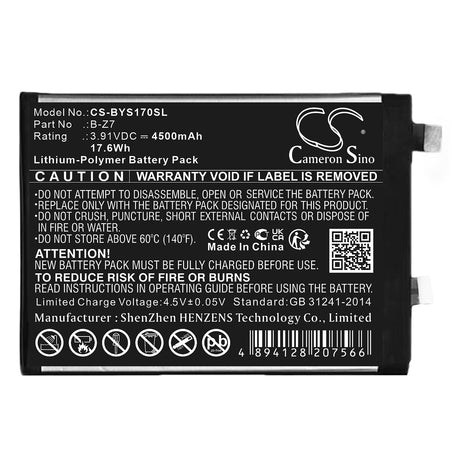 3.91V, Li-Polymer, 4500mAh, SmartPhone battery fits Vivo, B-z7, S17, S17 5g 2023, 17.6Wh Mobile, SmartPhone Cameron Sino Technology Limited (Smartphone)