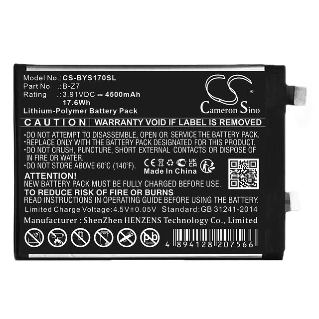 3.91V, Li-Polymer, 4500mAh, SmartPhone battery fits Vivo, B-z7, S17, S17 5g 2023, 17.6Wh Mobile, SmartPhone Cameron Sino Technology Limited (Smartphone)
