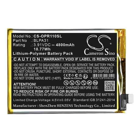 3,91V, Li-Polymer, 4800mAh, batterie pour smartphone compatible avec Oppo, Blpa31, Cph2599, Reno 11, 18,77Wh Mobile, Smartphone Cameron Sino Technology Limited (Smartphone)