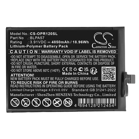 3,91V, Li-Polymère, 4850mAh, Batterie Mobile, Smartphone compatible avec Oppo, Cph2629, Reno12 Pro, 18,96Wh Mobile, Smartphone Cameron Sino Technology Limited (Smartphone)