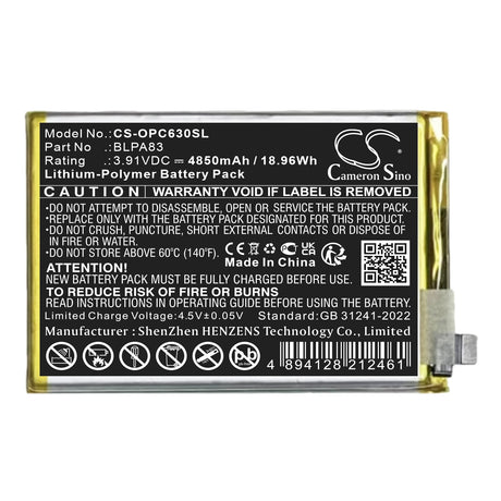 3.91V, Li-Polymer, 4850mAh, Batterie de téléphone mobile, smartphone compatible avec Oppo, Realme C61, Realme C63, 18.96Wh Mobile, Smartphone Cameron Sino Technology Limited (Smartphone)