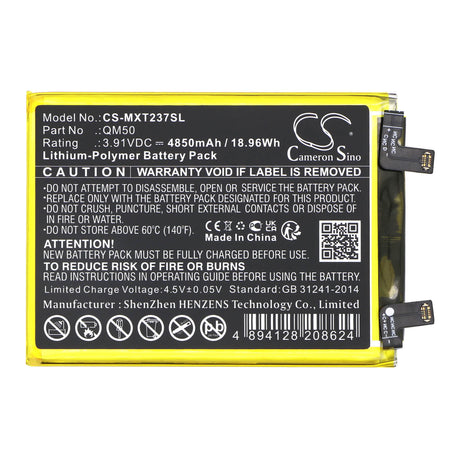 3,91V, Li-Polymer, 4850mAh, batterie de smartphone compatible avec Motorola, Qm50, Edge 40 Neo, Xt2307-1, 18,96Wh Mobile, Smartphone Cameron Sino Technology Limited (Smartphone)